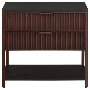 English Elm Tova Fluted 2-drawer Metal Frame Side Table with Open Shelf for Bedroom Living Room B062P451995