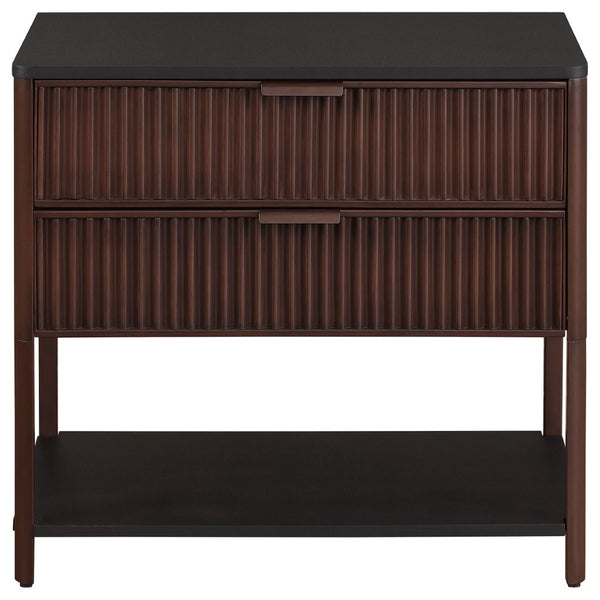 English Elm Tova Fluted 2-drawer Metal Frame Side Table with Open Shelf for Bedroom Living Room B062P451995