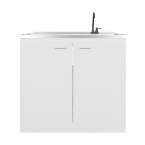 English Elm Utility Sink Base Cabinet with Two Doors Shelved Storage White Oak Laundry Room B097S00257