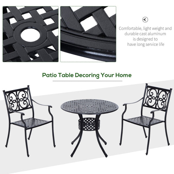 English Elm Outsunny 33" Round Bistro Table - Elegant Cast Aluminum Dining Table With Umbrella Hole For Outdoors W2225P175533-GIGA