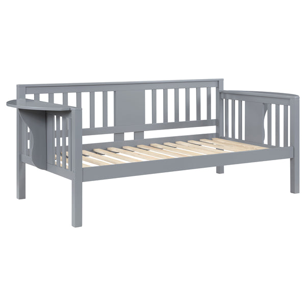 English Elm Albany Twin Daybed with Drop-Down Arm Tables, Grey Wood Finish, Vertical Slat Design for Teens & Home Office B062P358372