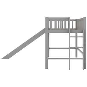 English Elm Twin Low Loft Bed with Slide and Ladder — Space-Saving Pine & MDF Frame, Quiet Durable Design Gray WF286078AAE