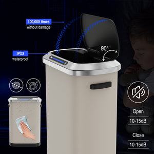 English Elm 50L Smart automatic Trash Can with Silent Slow-Close Lid, Motion Sensor, Durable 0.45mm Steel Body LIGHT GREY W1550P247975