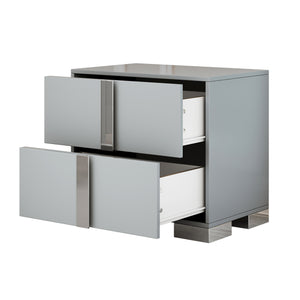 English Elm 3-Pieces Mirrored 6-Drawer Dresser and Two Nightstands with Sleek Metal Legs for Modern Living Gray 54.25 L x 20.75 W x 8.5 H N733S307938G