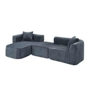 English Elm 114" Cloud Sectional Couch with L-Shape Chaise Modular Corduroy Sofa with Movable Ottoman, No Assembly Required, Plush Comfort for Living Spaces Grey W1117P371652