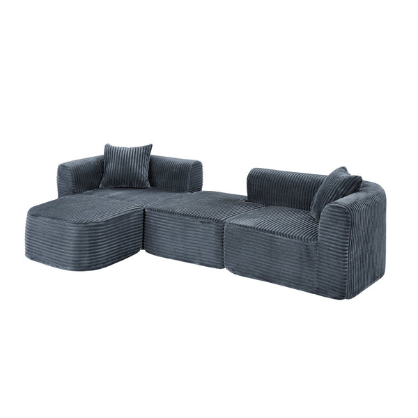 English Elm 114" Cloud Sectional Couch with L-Shape Chaise Modular Corduroy Sofa with Movable Ottoman, No Assembly Required, Plush Comfort for Living Spaces Grey W1117P371652