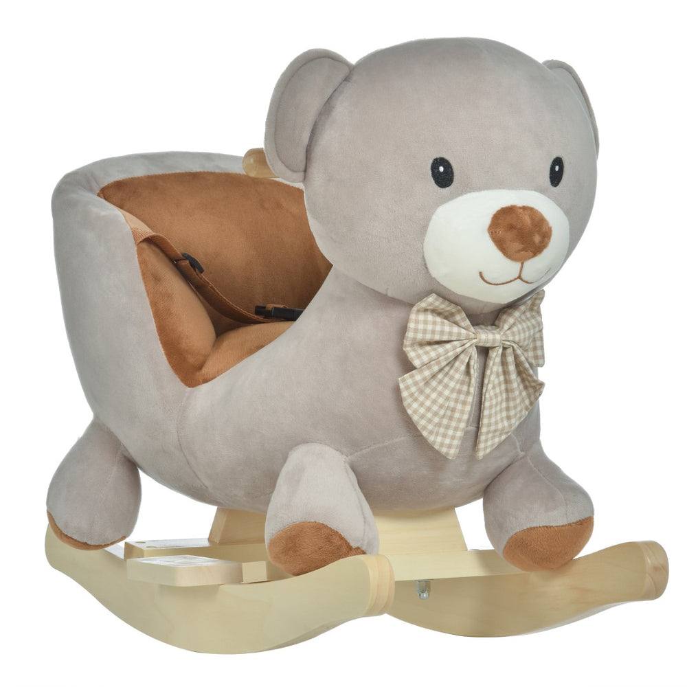 English Elm Qaba Plush Bear Toddler Rocker with Wooden Base Sound Feature and Safety Belt W2225P229171