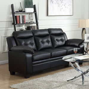 English Elm Eaton Luxe Black Padded Sofa with Tufted Backrest and Headrest Padding, Faux Leather Comfort B062P357827