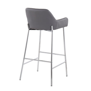 English Elm Daniella Contemporary Bar Stool Set Of 2 In Chrome Metal & Grey Faux Leather - Modern Comfort Design B202S00543