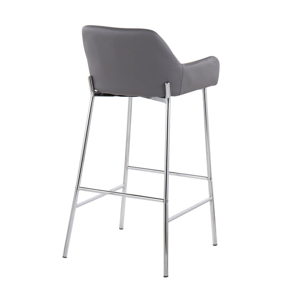 English Elm Daniella Contemporary Bar Stool Set Of 2 In Chrome Metal & Grey Faux Leather - Modern Comfort Design B202S00543