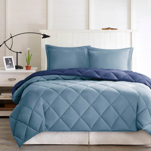 JLA Home Madison Park Essentials - 3M Plush Reversible Diamond Quilted Comforter Set with Scotchgard, Antimicrobial Odor Control, Hypoallergenic Navy/Light Blue BASI10-0199