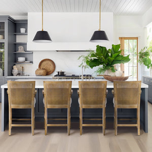 JLA Home Madison Park - Reclaimed Diedra Counter Stool with Natural Rattan Back, Upholstered Foam Seat & Bronze Kickplate MP104-1239