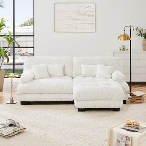 English Elm Cloud Couch Sectional Sofa For Stylish Living Rooms - Soft Chenille, Convertible Ottoman, 4 Pillows W714S00999