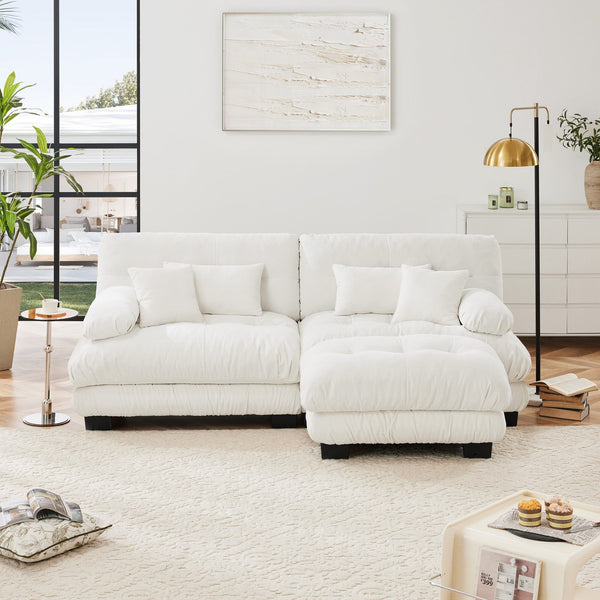 English Elm Cloud Couch Sectional Sofa For Stylish Living Rooms - Soft Chenille, Convertible Ottoman, 4 Pillows W714S00999