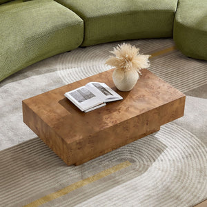 English Elm 43.31 Inch Burl Veneer Rectangular Coffee Table Mid-century Pedestal Base Living Room Walnut W2582P431212