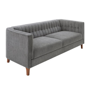English Elm Modern Chenille Three Seater Sofa with Channel Tufted Back and Birch Wood Legs Grey N763S000100E
