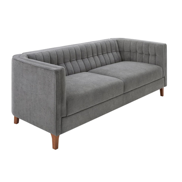 English Elm Modern Chenille Three Seater Sofa with Channel Tufted Back and Birch Wood Legs Grey N763S000100E