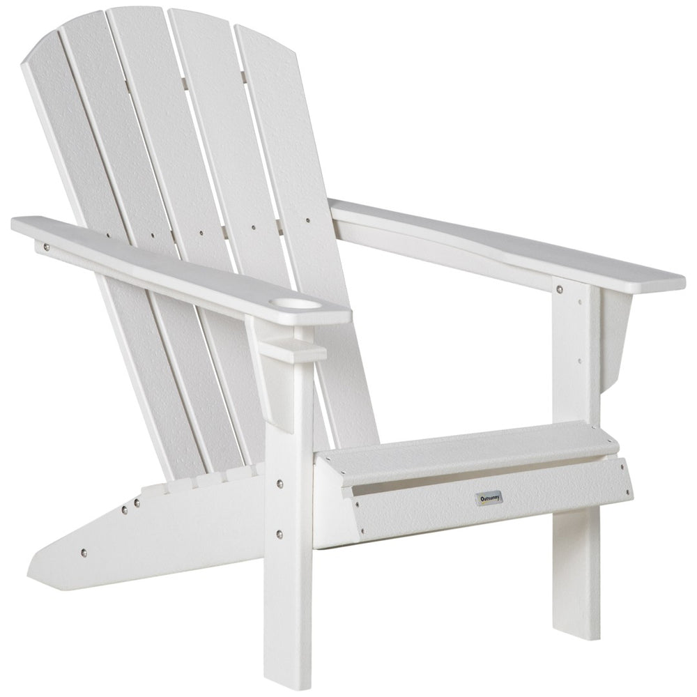 English Elm Outsunny Adirondack Chair With Integrated Cup Holder, Durable Hdpe Lounger For Patio & Garden Fun W2225P217572-GIGA