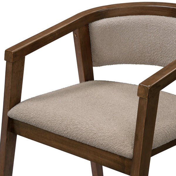 English Elm Christopher Knight Home® - U-shaped Mid-Century Dining Chair with Armrests, Bouclé Upholstery, High-Density Foam Comfort khaki,Walnut N771P331338T