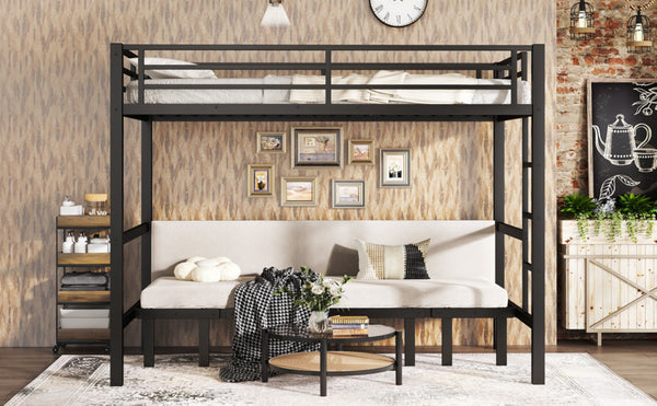 English Elm Twin Xl Solid Pine Loft Bed with Built-in Led Lighting and Storage Shelves W1580S00503