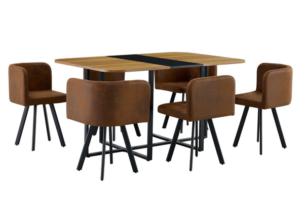 English Elm 7-piece Modern Dining Set Suede Upholstered Chairs Wood Grain Melamine Table W3875S00110