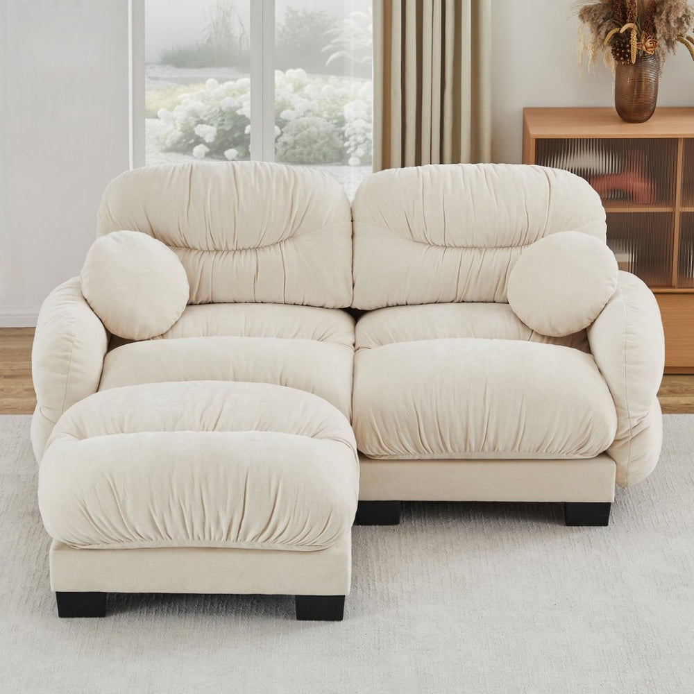 English Elm Pleated Chenille Sectional Sofa with Ottoman Ergonomic Foam Curved Armrests Living Room Beige W5656S00038