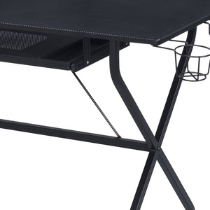 English Elm Black Computer Desk with Keyboard Tray, Durable Wood Top, Metal Frame, Headset Hooks & Game Rack for Gaming, Office Productivity — 47.5" Wide Stable Workstation B062P184548