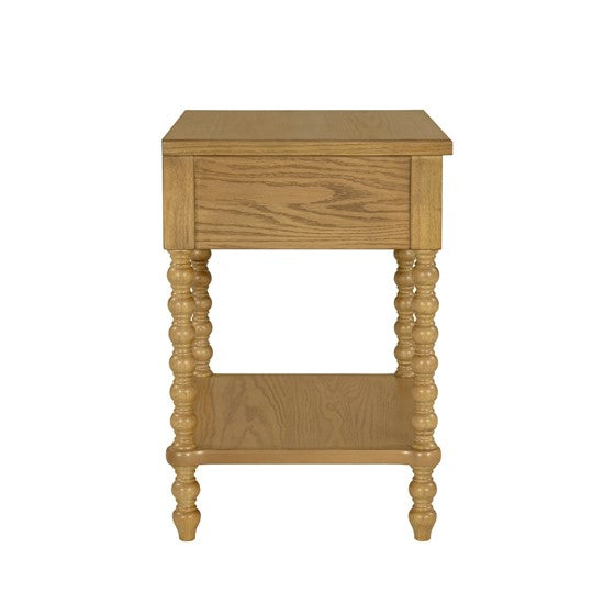 English Elm Nightstand Solid Wood Camel Oak Finish with Drawer & Open Shelf, 24"W x 26"H Stylish Storage B035P262689