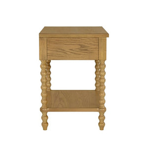 English Elm Nightstand Solid Wood Camel Oak Finish with Drawer & Open Shelf, 24"W x 26"H Stylish Storage B035P262689