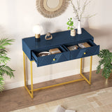 English Elm Trexm Modern Sleek Console Table Two Drawers With Stripe Design For Living Room and Entryway (Navy)