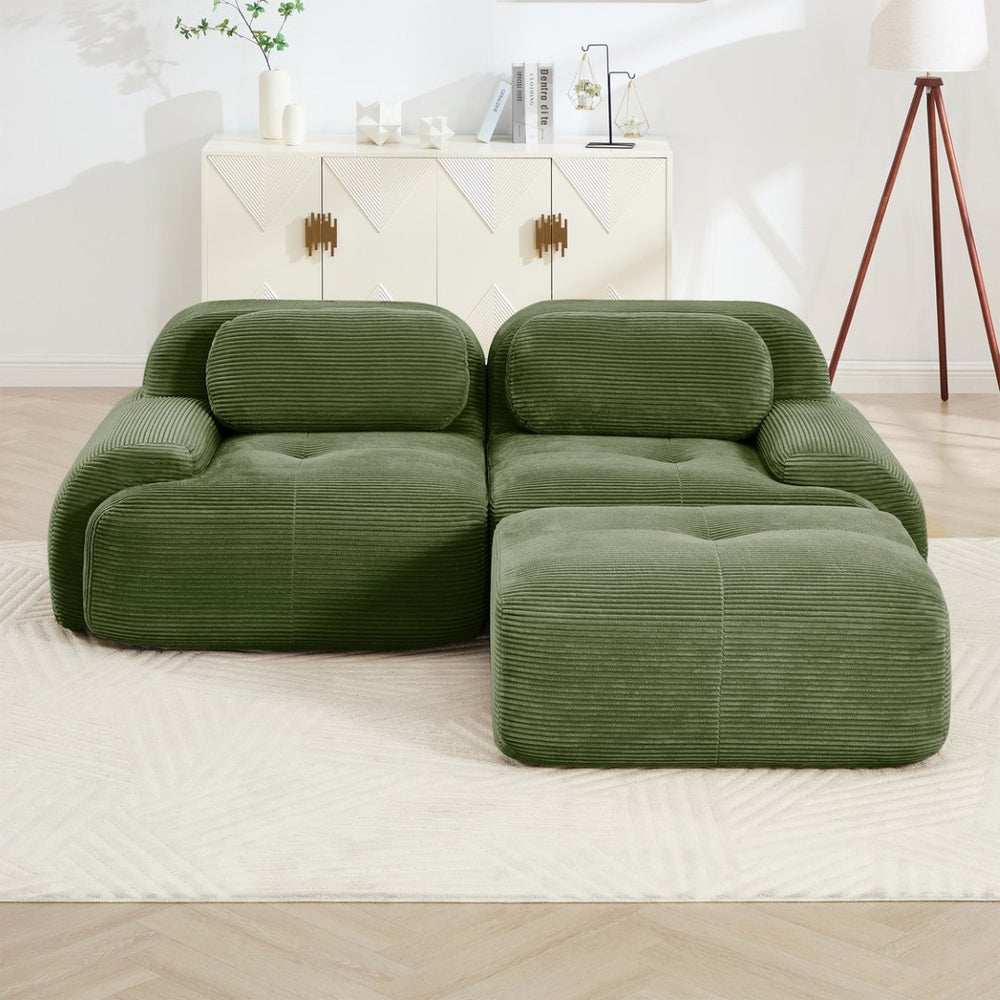 English Elm 82'' Modular L-shaped Sectional Sofa Corduroy Upholstery Curved Arms for Living Rooms Olive Green W714S01255