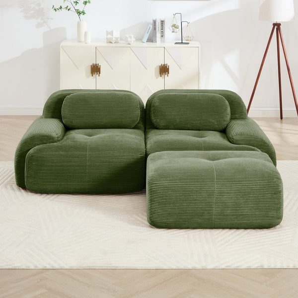 English Elm 82'' Modular L-shaped Sectional Sofa Corduroy Upholstery Curved Arms for Living Rooms Olive Green W714S01255