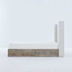 English Elm Shelton Upholstered Wingback Bed with 54" Textured Ivory Chenille Headboard, Rustic Modern Farmhouse Queen B083P321432