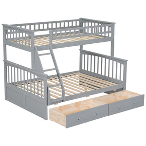 English Elm Twin Convertible Bunk Bed with Built-In Rolling Drawers and Solid Pine/MDF Frame, Space-Saving Durable Design Gray N7090004020E