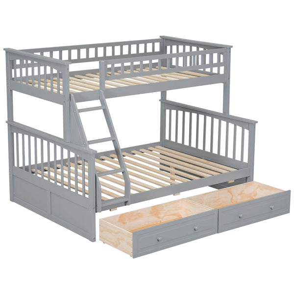 English Elm Twin Convertible Bunk Bed with Built-In Rolling Drawers and Solid Pine/MDF Frame, Space-Saving Durable Design Gray N7090004020E
