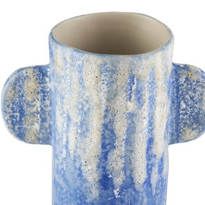 Paros Blue Vase Set of 4 - Artisan Crafted Mediterranean Decor with Reactive Glaze & Coastal Charm