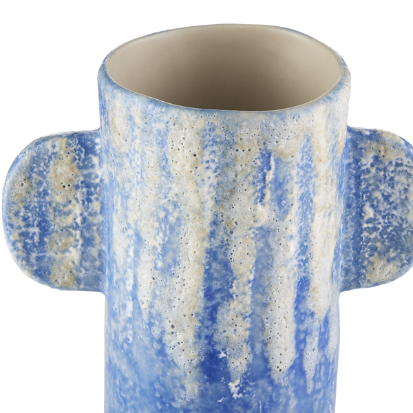 Paros Blue Vase Set of 4 - Artisan Crafted Mediterranean Decor with Reactive Glaze & Coastal Charm