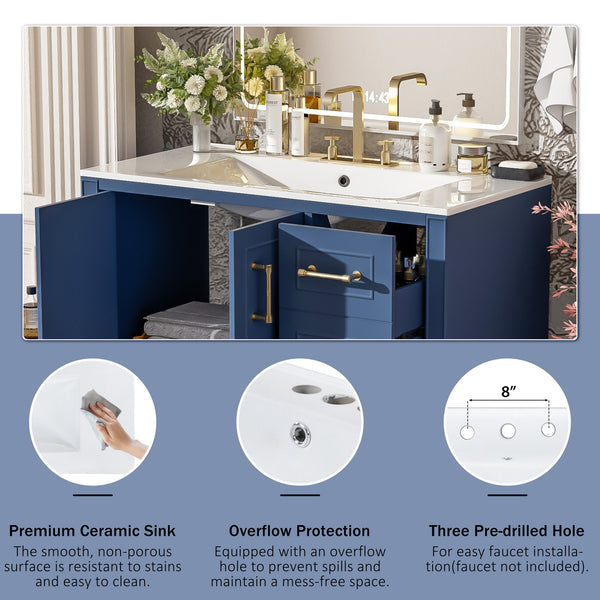 English Elm 36" Traditional Bathroom Vanity with Ceramic Sink, Solid Wood Cabinet, Soft-Close Doors & Drawers Blue N729P251630C