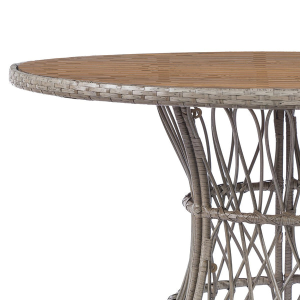 English Elm Durable Outdoor Round Acacia Wood Wicker Dining Table Seats Six Patio Entertainer Brown N770P345268D
