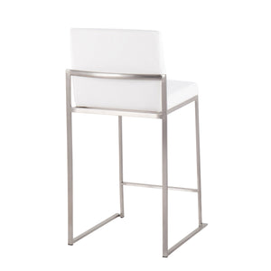 English Elm Fuji Contemporary High Back Counter Stool Set Of 2 - Luxe White Velvet & Modern Stainless Steel Finish B202P221962