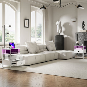 English Elm Homcom Modern 3-Tier End Tables Set With Usb Ports, Led Lights, Storage Drawer For Stylish Living Rooms W2225P229085