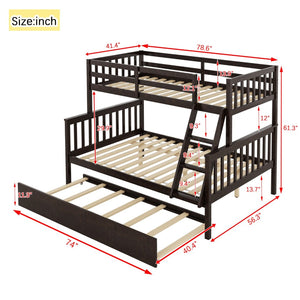 English Elm Twin Over Full Bunk Bed With Trundle - Convertible, Detachable Design In Espresso Finish, Space-Saving W504S00188-GIGA