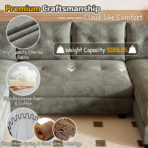 English Elm 104.7" U-Shaped Sleeper Sofa with Pull-Out Bed, Convertible Modular Sectional with Chaise, USB Ports, Chenille Upholstery LIGHT GREY W1885S00212