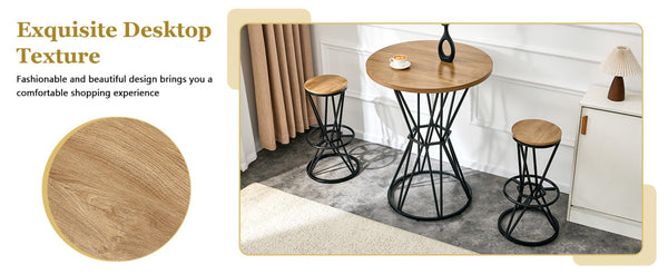English Elm Single Package Industrial Bar Set Round Mdf Top with Metal Frame Seats 2 for Kitchen Black,Wood W1151P434793