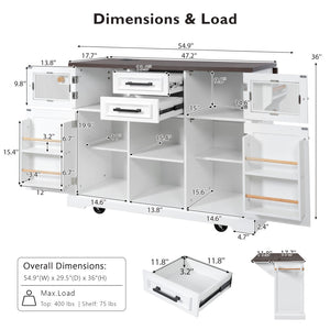English Elm K&k Farmhouse Rolling Kitchen Island with Barn Doors Power Outlet and Drop Leaf White N707S300277W