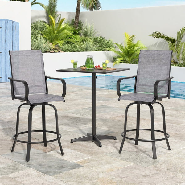 English Elm Patio Swivel Barstools Set of 2 Textilene Mesh Powder Coated Frame All Weather Seating Dark Gray T3623P437326