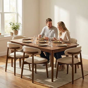 English Elm Wooden Upholstered Dining Chairs Set of 2 Linen Fabric Curved Back Farmhouse Style Beige W3204P456998