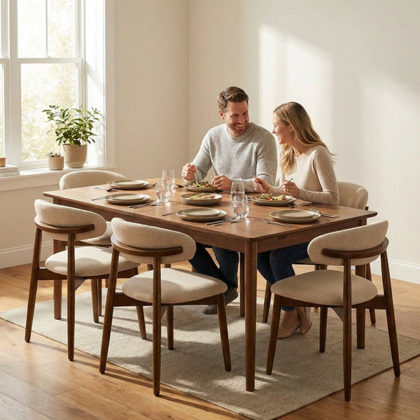 English Elm Wooden Upholstered Dining Chairs Set of 2 Linen Fabric Curved Back Farmhouse Style Beige W3204P456998