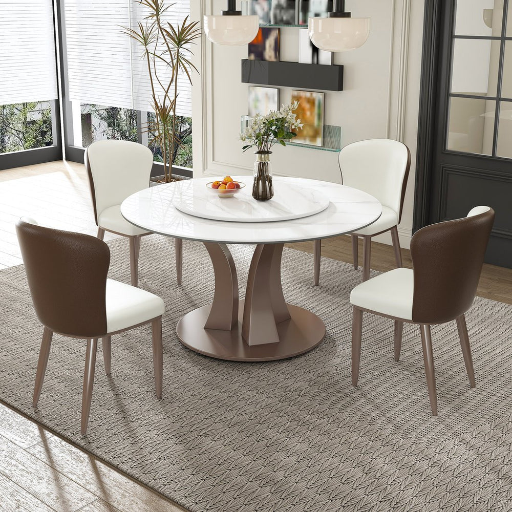 English Elm 53" Round Dining Table With Lazy Susan - Scratch & Heat Resistant Sintered Stone For Modern Spaces W2699S00050