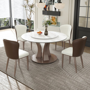 English Elm 59" Round Dining Table With Lazy Susan & Heat-Resistant Stone Top - Perfect For Home & Events! W2699S00077